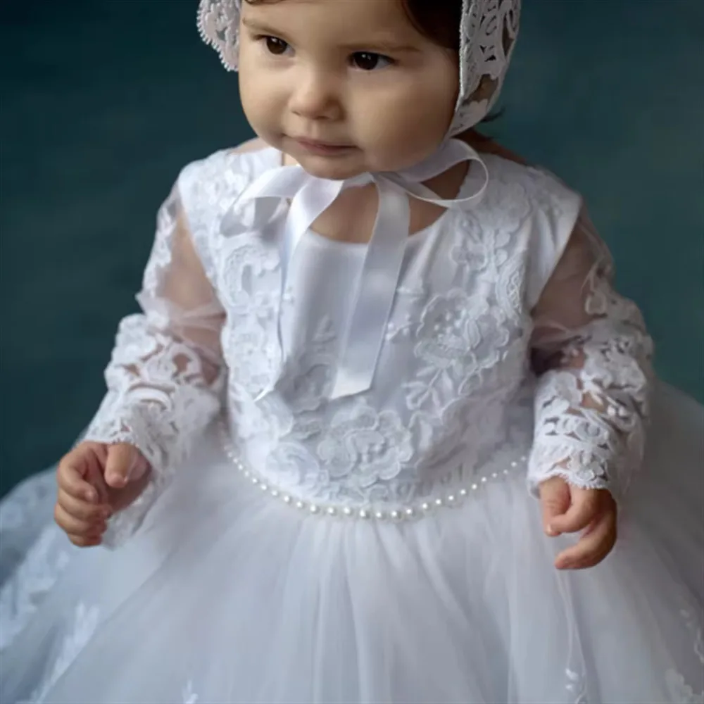 Customized Elegant Flower Girl Wedding Dress Appliques Lace with Bow Princess Birthday Party First Communion Baptism Ball Gown