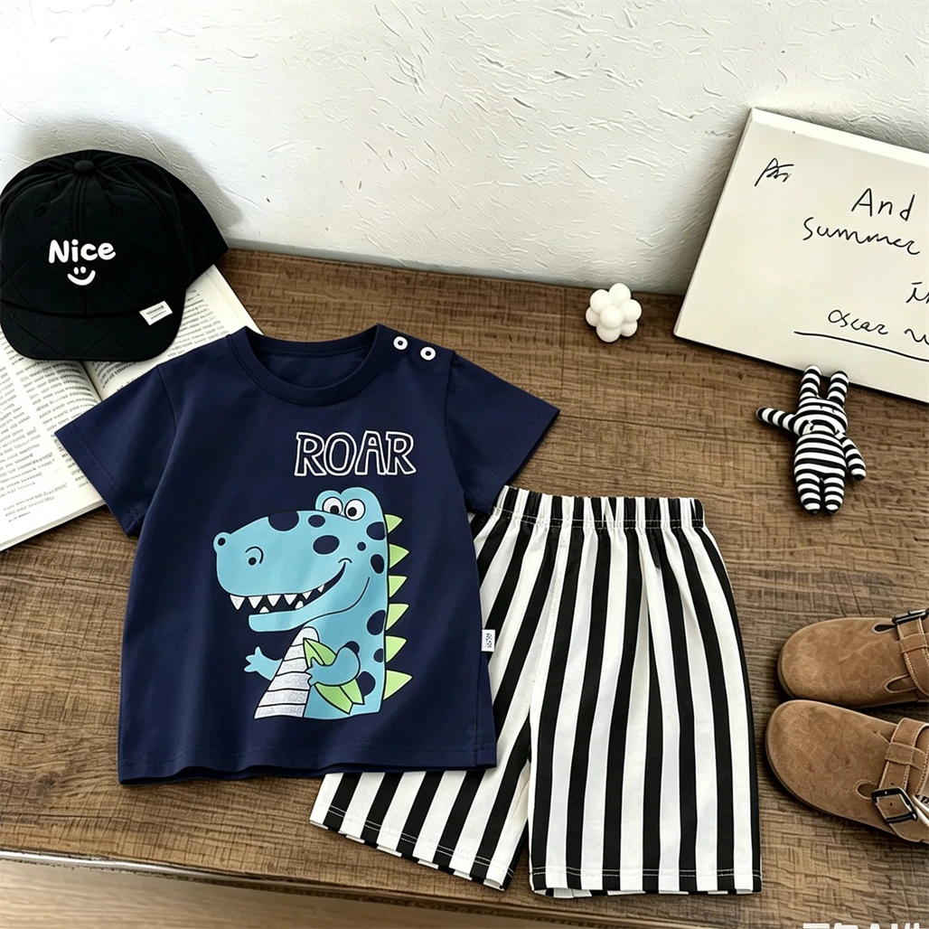 Cartoon TShirt+Shorts 2pcs Child New Design Summer Clothing Round Neck Pullovers Loose Shorts Suits Toddler Short Sleeve Shorts