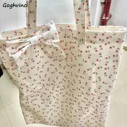 Floral Tote Bag Women Sweet Canvas Handbags Korean Fashion Students Commuters Bow All-match Large Capacity Streetwear Blosas