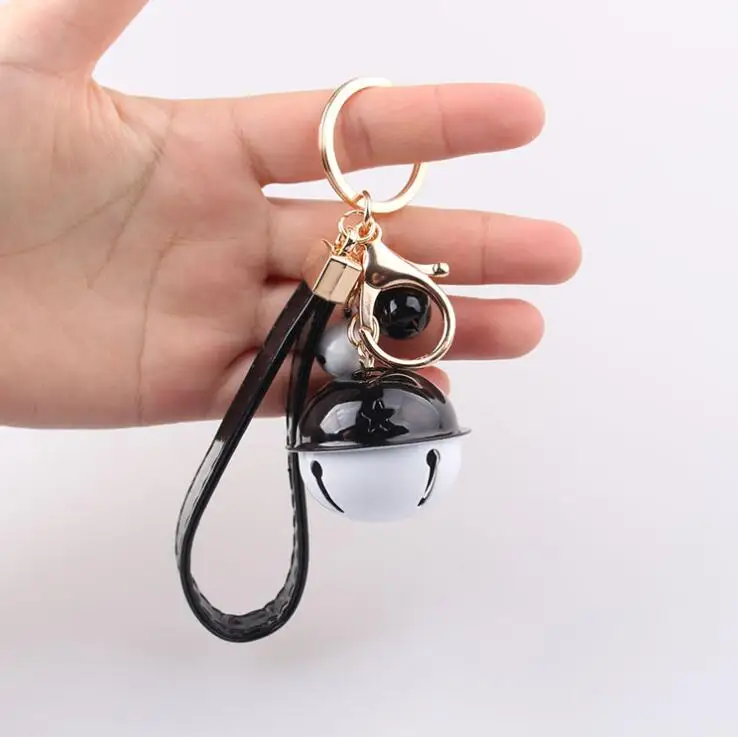 New Double Color Metal Bell Keychains Party DIY Gift Accessory Key Ring PU Leather Rope Car Key Chain Bag Pendant Jewelry