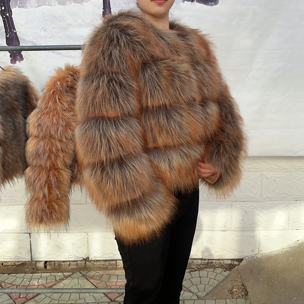 HOOOFUR abrigo de piel sintética chaqueta de mujer moda de invierno cálido grueso zorro piel de mapache marrón de talla grande abrigo frío de piel especialmente falsa