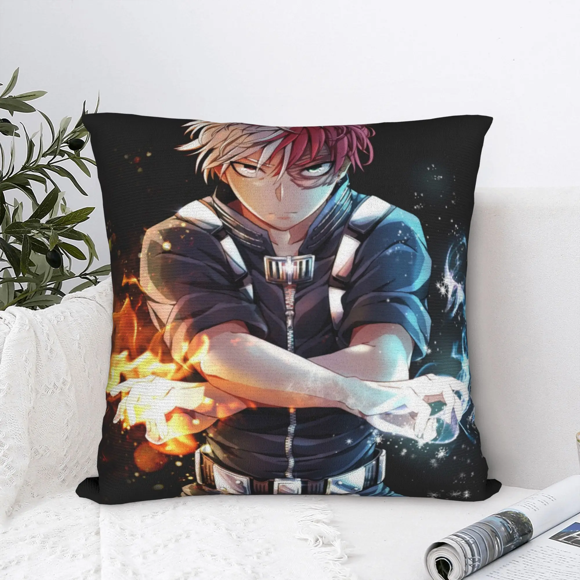 Todoroki BNHA Square Pillow Case Boku no My Hero Academia Manga Cushion Cover Vintage Polyester Decorative Pillowcase for Sofa