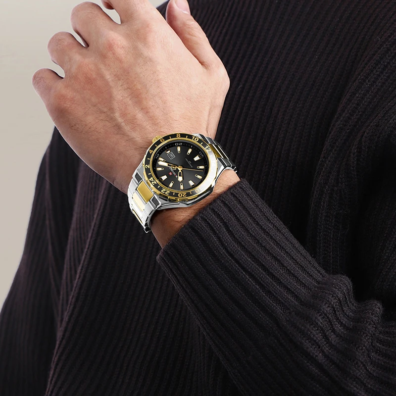 NAVIFORCE NF9249 Reloj luminoso con correa de acero inoxidable minimalista clásico con indicador de fecha de cuarzo informal para hombre