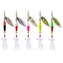 1 Pcs Metal Sliver Rotating Sequins Spoon Lure 7g/10g Spinner Fishing Hard Bait With Feather Treble Hook Fishing Accessories