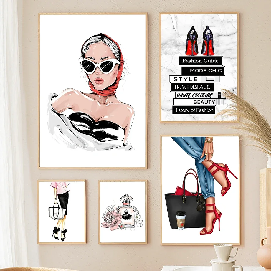 Sexy Girl Book Red high Heel HandBag Wall Art Canvas Painting Fashion Posters And Prints Wall Pictures For Living Room Decor