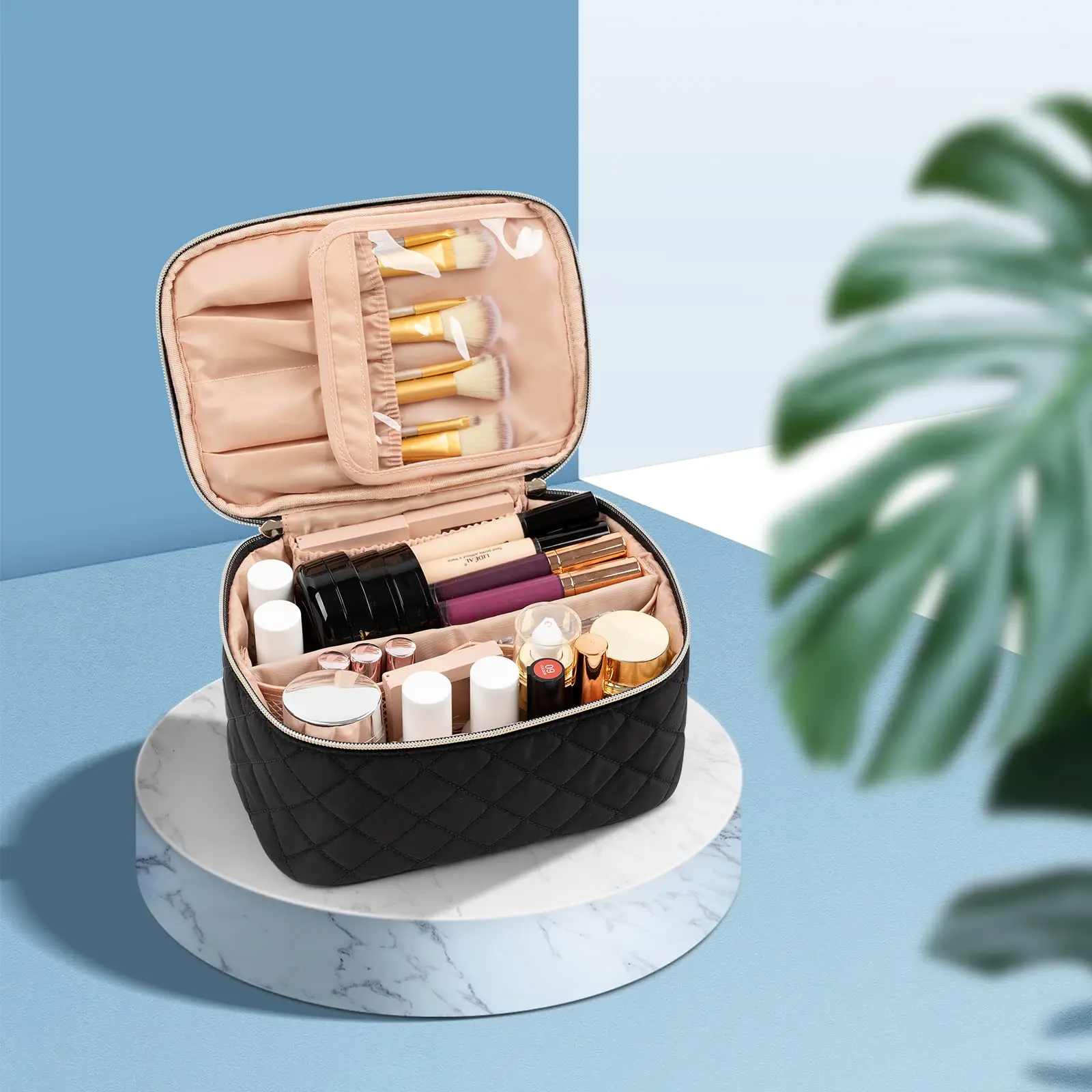 女性用化粧品バッグ、大容量トラベルメイクアップオーガナイザー化粧品収納ポーチPVCトイレタリーバッグレディーストートバッグ