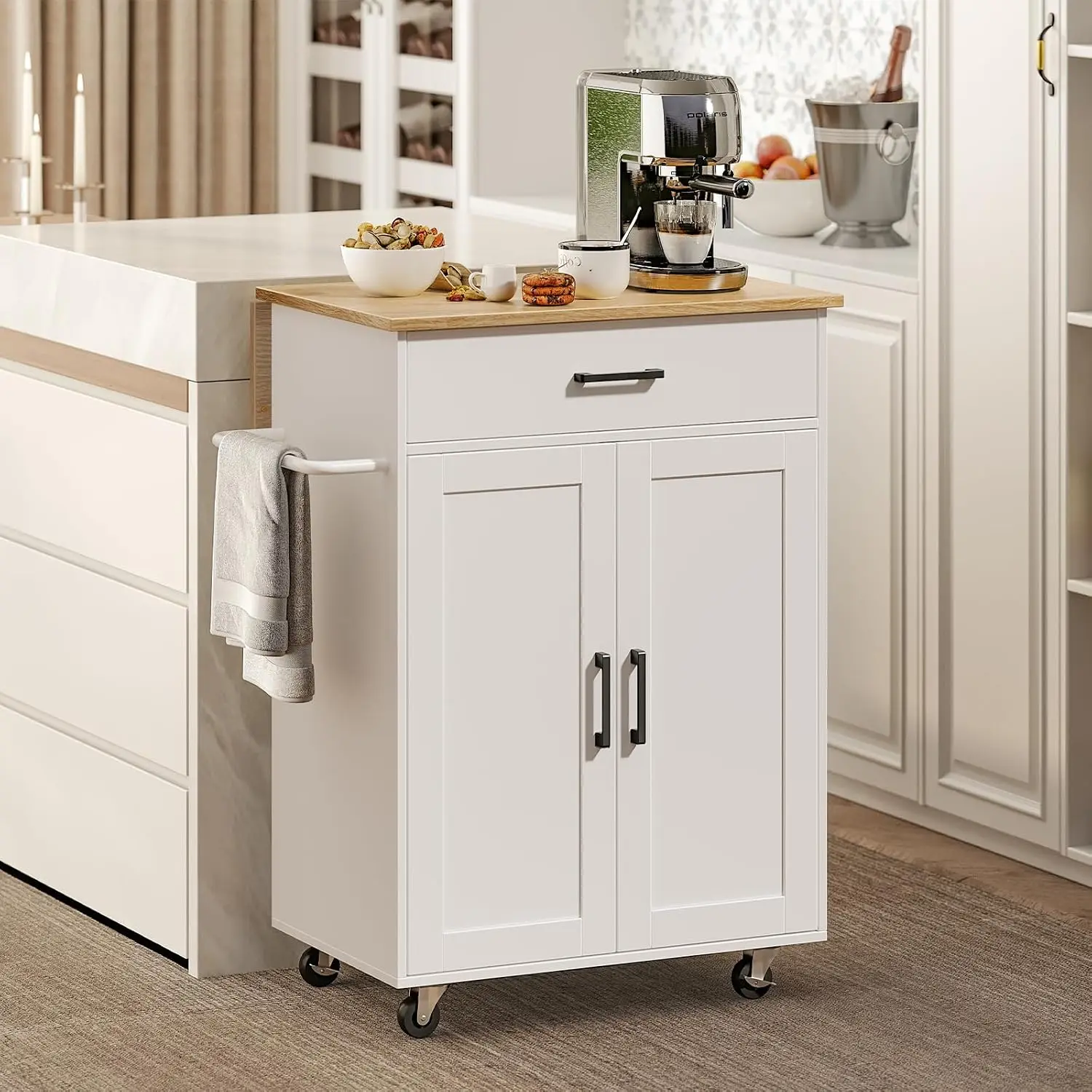 Kitchen Island Cart Drop Leaf Folding Countertop, Rolling Table Towel Rack Drawer for Kitchen Dining Room, Customized