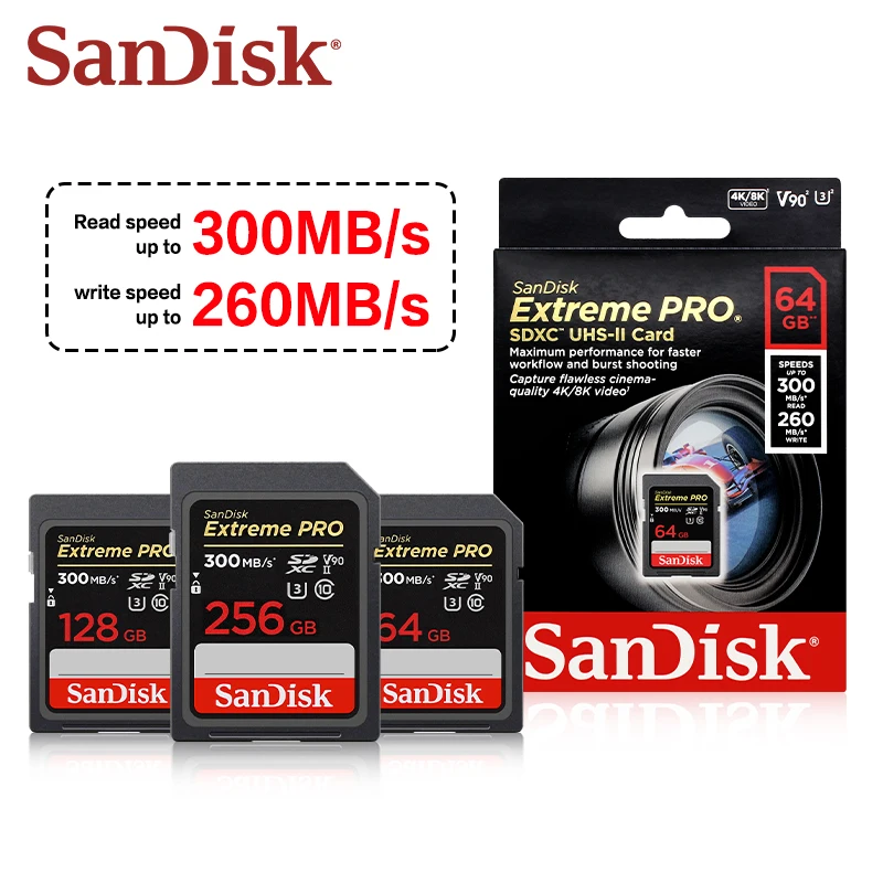 SanDisk Extreme Pro SD Card 300M Speed Up To 300GB/s Compatible With mutiple devices 64GB 128GB Cinema-quality 4K Video Capture - view 2