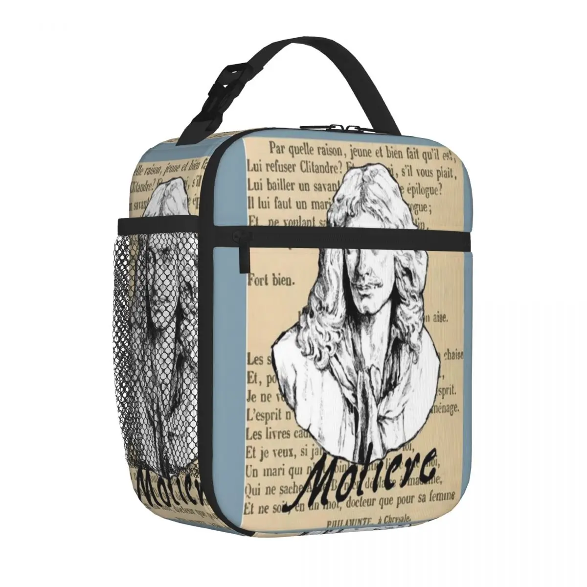 Bestselling Moli Re Portrait Signature Multifunctional Nylon Lunch Bag Office Picnic Break Foldable Lunch Bag
