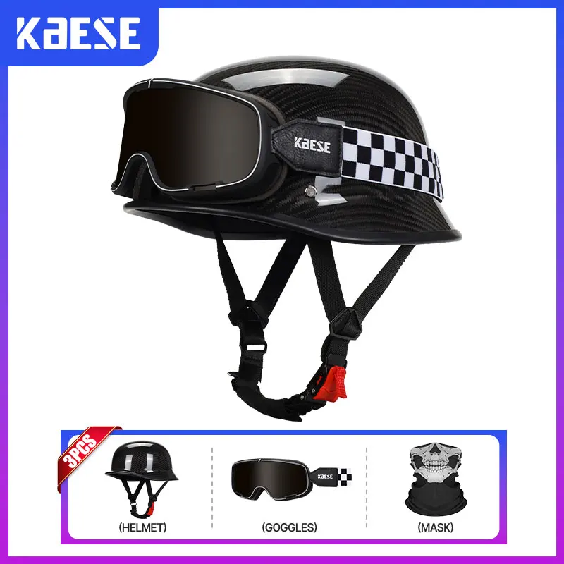 DOT Approved Carbon Fiber Half Face Helmet Low Profile Motorcycle Helmets Ultra Light Carbon Shell Safety Cap 1/2 Open Half Helm