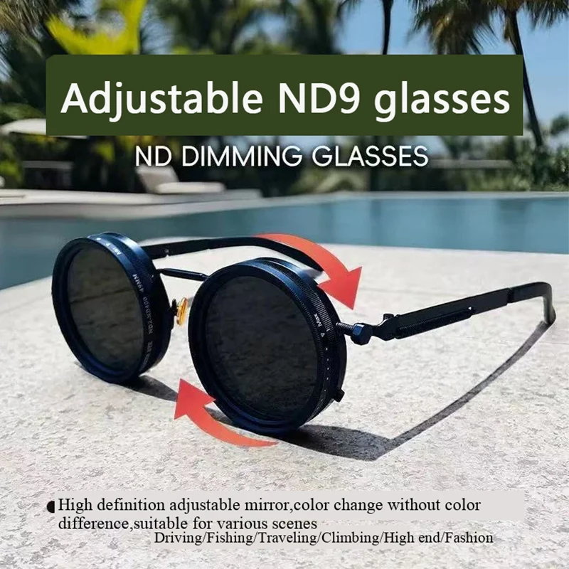 

Driver Polarized Round Sunglasses ND9 Adjustable Dimming Sun Glasses Men Women Retro Punk Men's Fishing Eyeglasses Outdoor Shade