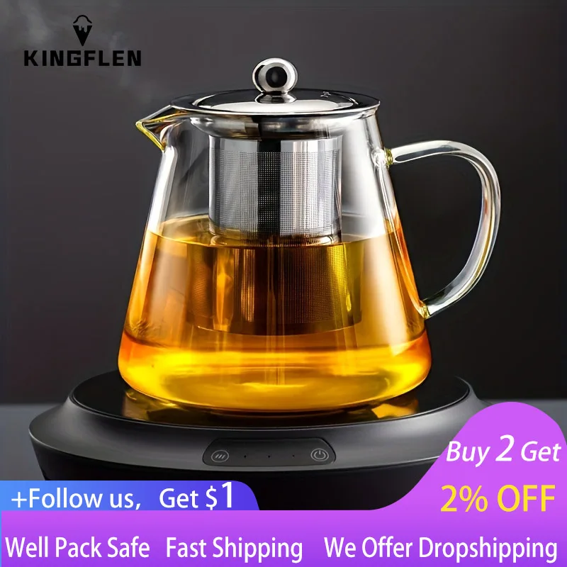 

1pc Stainless Steel Lid Glass Teapot, Single Pot, With Filter Mesh, 550ml/18.5oz, High Temperature Resistant Tea Brewer