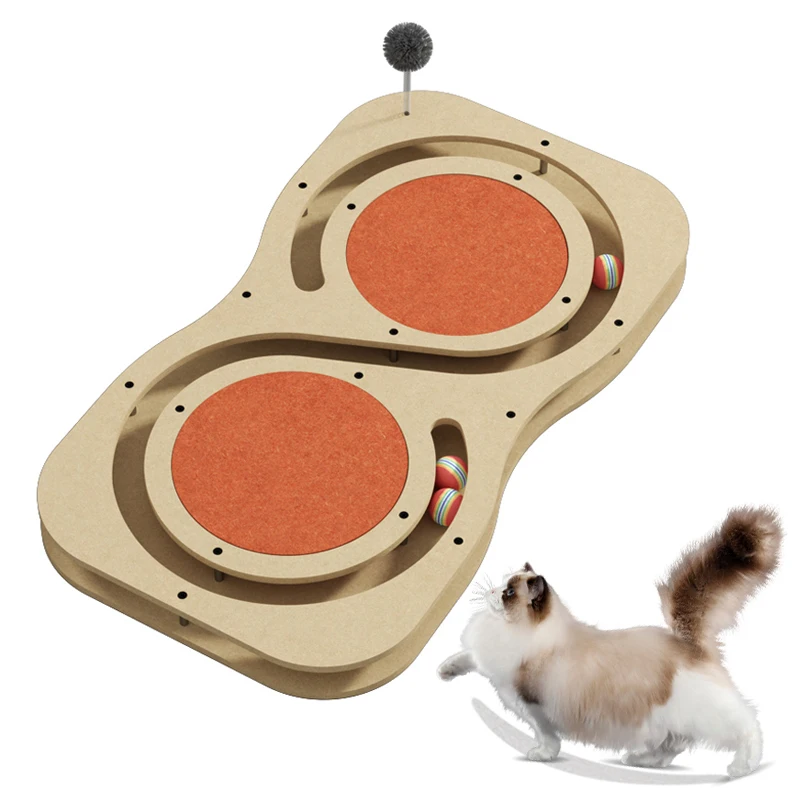 

Wholesale Cat Scratch Tree Cat Supplies Toy Cat Scratching Post With 2 Layer Tracks Spinning Balls
