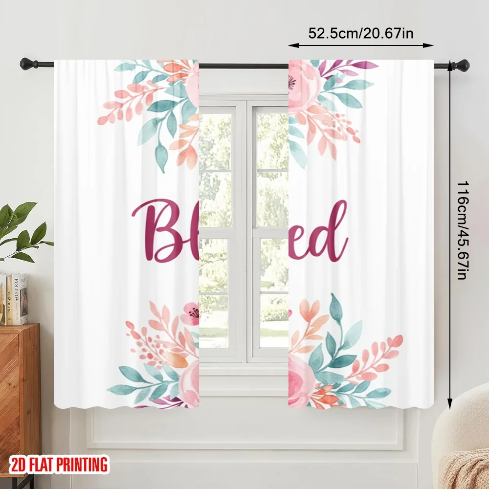 2pcs,2D plane printing Curtains&Window Treatment Blessed Floral Watercolor Polyester Fabric (without rod) Art Deco Festive for
