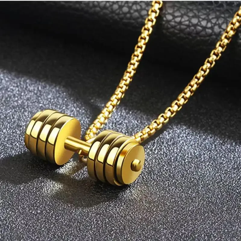 Fashion Dumbbell Barbell Pendant Men\'s Fitness Bodybuilding Weightlifting Necklace Women\'s Gym Sports Jewelry Gift