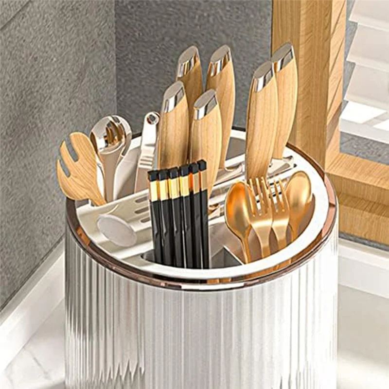 

AED4-Rotating Utensil Capacity Kitchen Utensil Holder Flatware And Utensil Storage Cooking Utensil Organizer For Kitchen