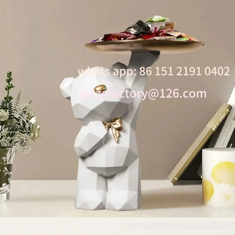 

Customizable Resin Cute Bear Storage Tray Statue Table Decorations Geometric Bear Statue Entrance Crafts Decor