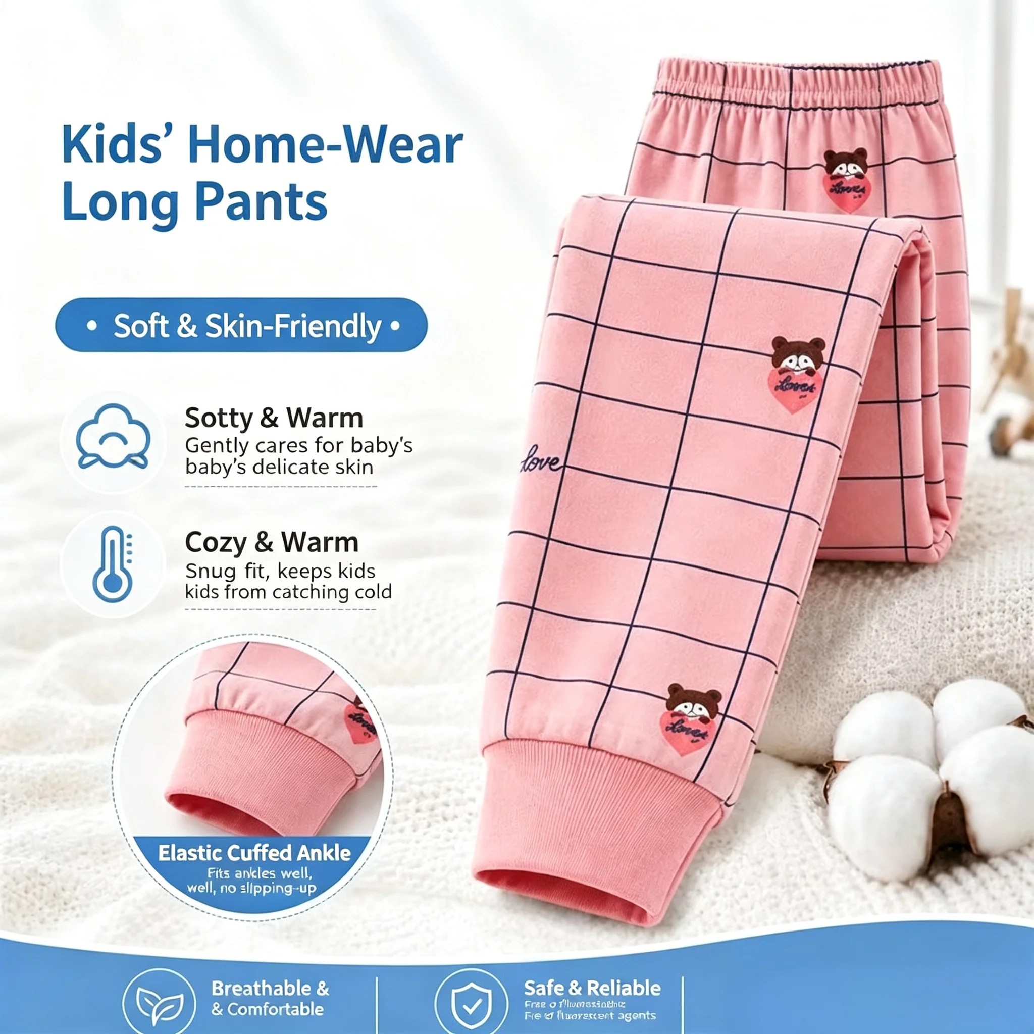 2026 New Adolescents and Children Fleece Thickened Thermal Pants Leggings Line Pajama Boys and Girls Autumn and Winter Trousers