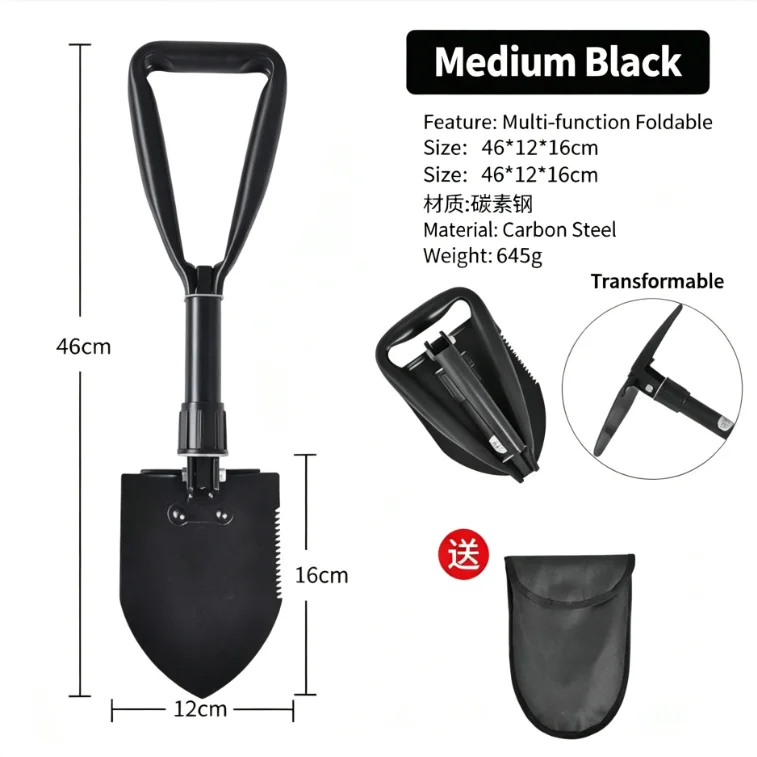 Multifunctional Folding Military Shovel 50# Carbon Steel Portable Survival Spade for Camping Car Gardening Fishing