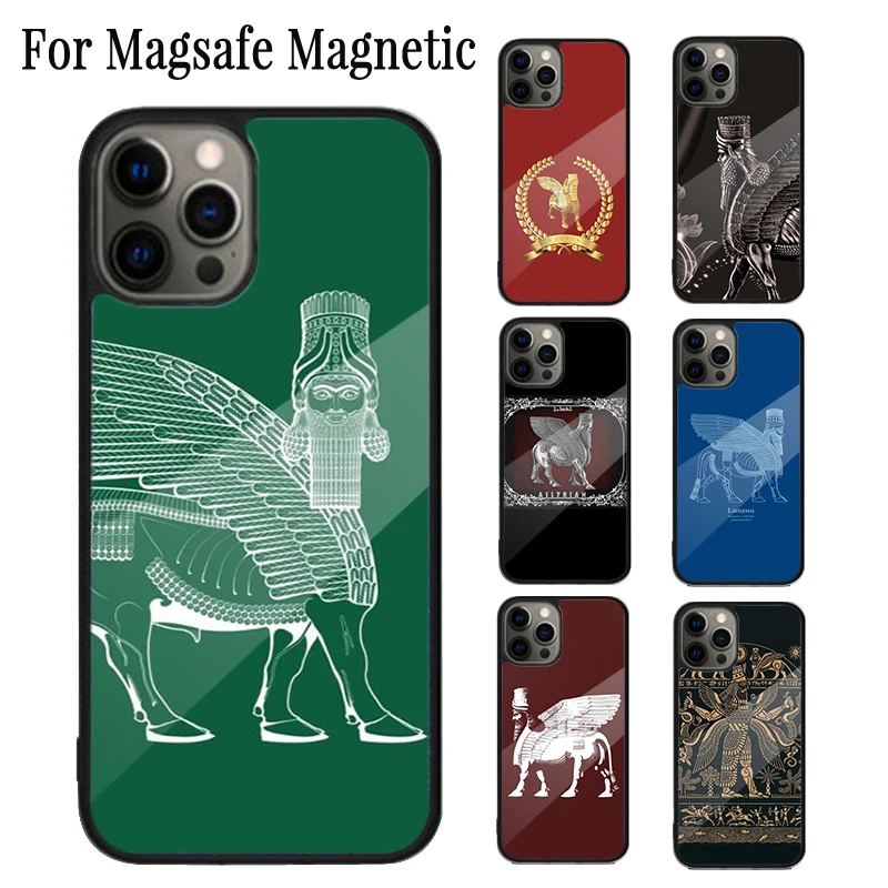 Lamassu Assyrian Winged Lion Magnetic Phone Case Coque For iPhone 16 15 14 Plus 13 12 11 Pro Max Magsafe Wireless Charging Cover