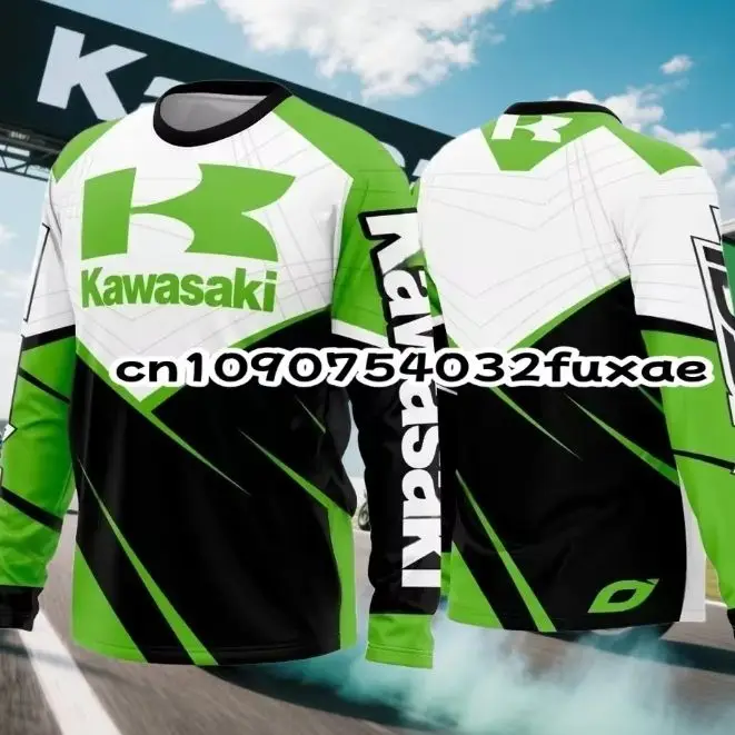 

Kawasaki новая униформа для мужчин и женщин, модная повседневная спортивная одежда, летняя дышащая быстросохнущая мотоциклетная футболка большого размера