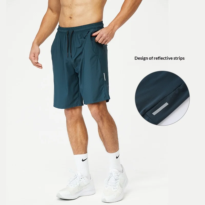 Men Polyamide Quick Dry Sports Shorts Reflective Stripe Blank Version Ice Silk Breathable Five Inch Shorts For Running Training