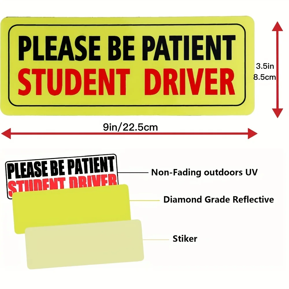 

3 шт., студенческие новые наклейки для водителя для автомобиля, светоотражающий знак безопасности, пожалуйста, будьте уверены на пациенте, магнитный желтый большой жирный текст, Rookie Drive