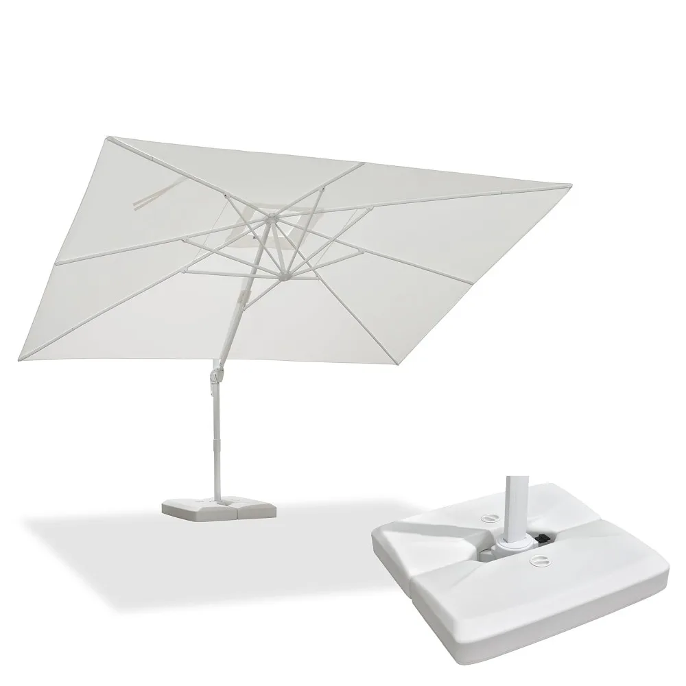 Patio Umbrella with Base 10' X 13' White Aluminum Frame White | Thicker ribs hold shape, Fade-resistant UV canopy,Customized