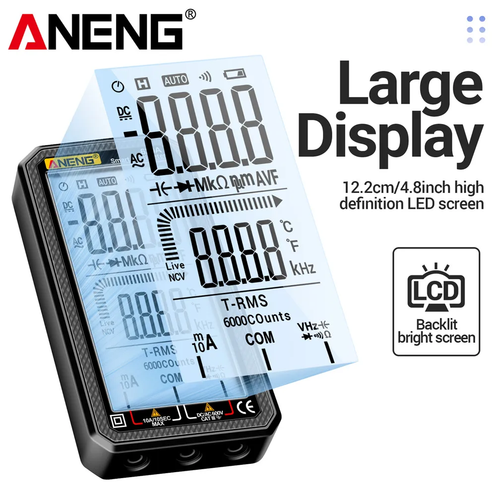 Multimeter Digital Cerdas 620A 6000 Counts True RMS Penguji Transistor Otomatis Pengukur Kapasitansi Listrik Alat Pengukur Suhu dan Resistansi