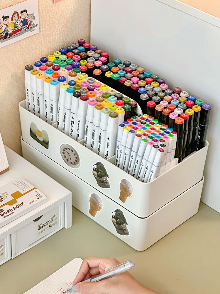 Marker Pen Storage Box Children's Pen Holder Paintbrush Color Pen Pencil Watercolor Pen Partition Desk Stationery Storage Rack