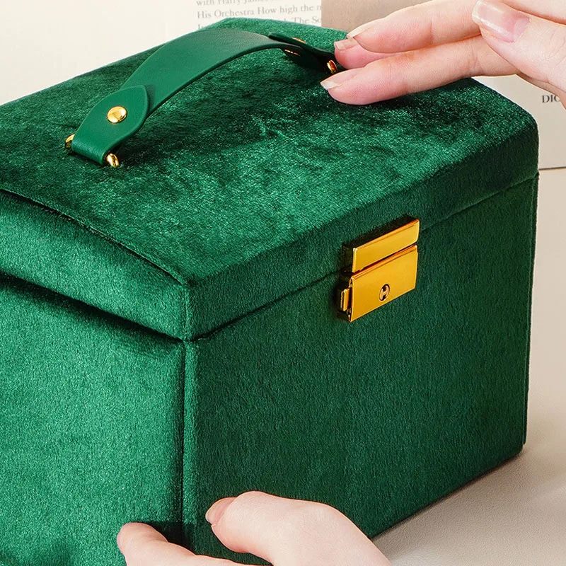 Luxury flannel Jewelry Organizer Box 3 Layers Large Jewelry Box Travel Jewelry Case With Mirror For Necklaces Earrings Rings