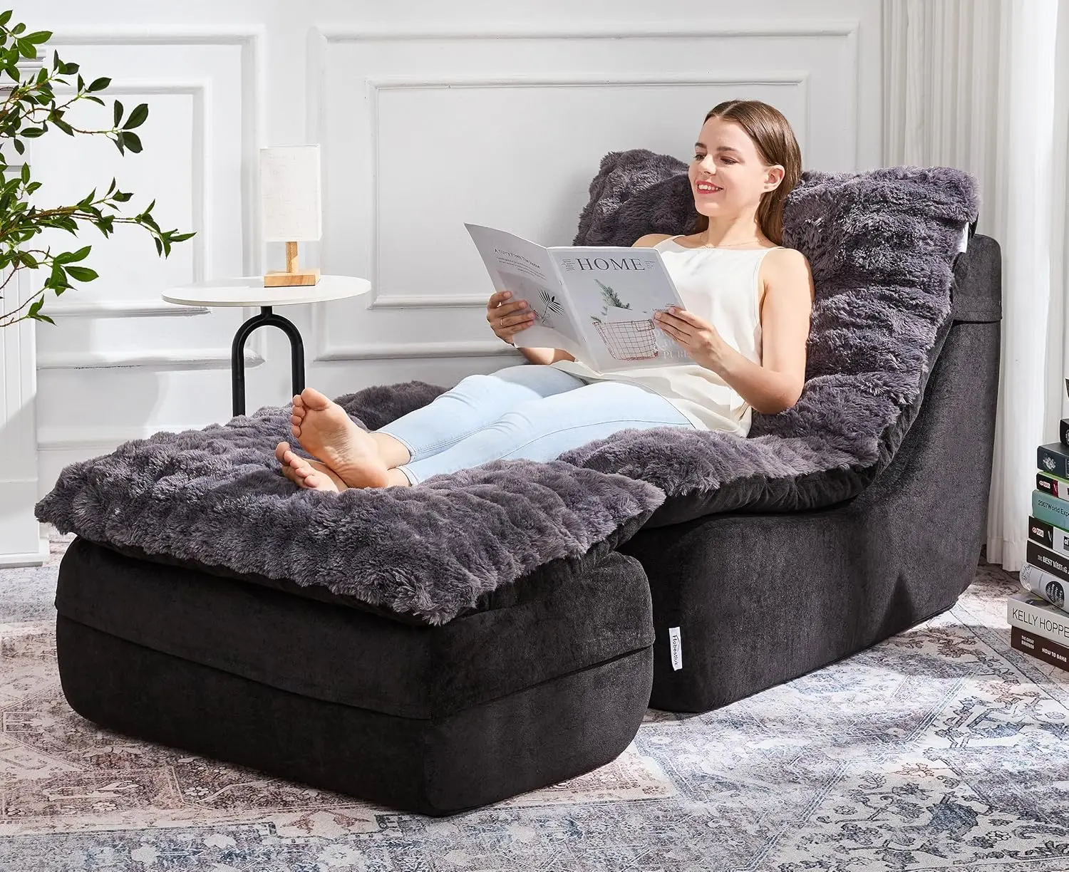 Small Space Foam Sofa with Footrest, Comfy Recliner Couch for Living Room Bedroom Apartment in Dark Grey