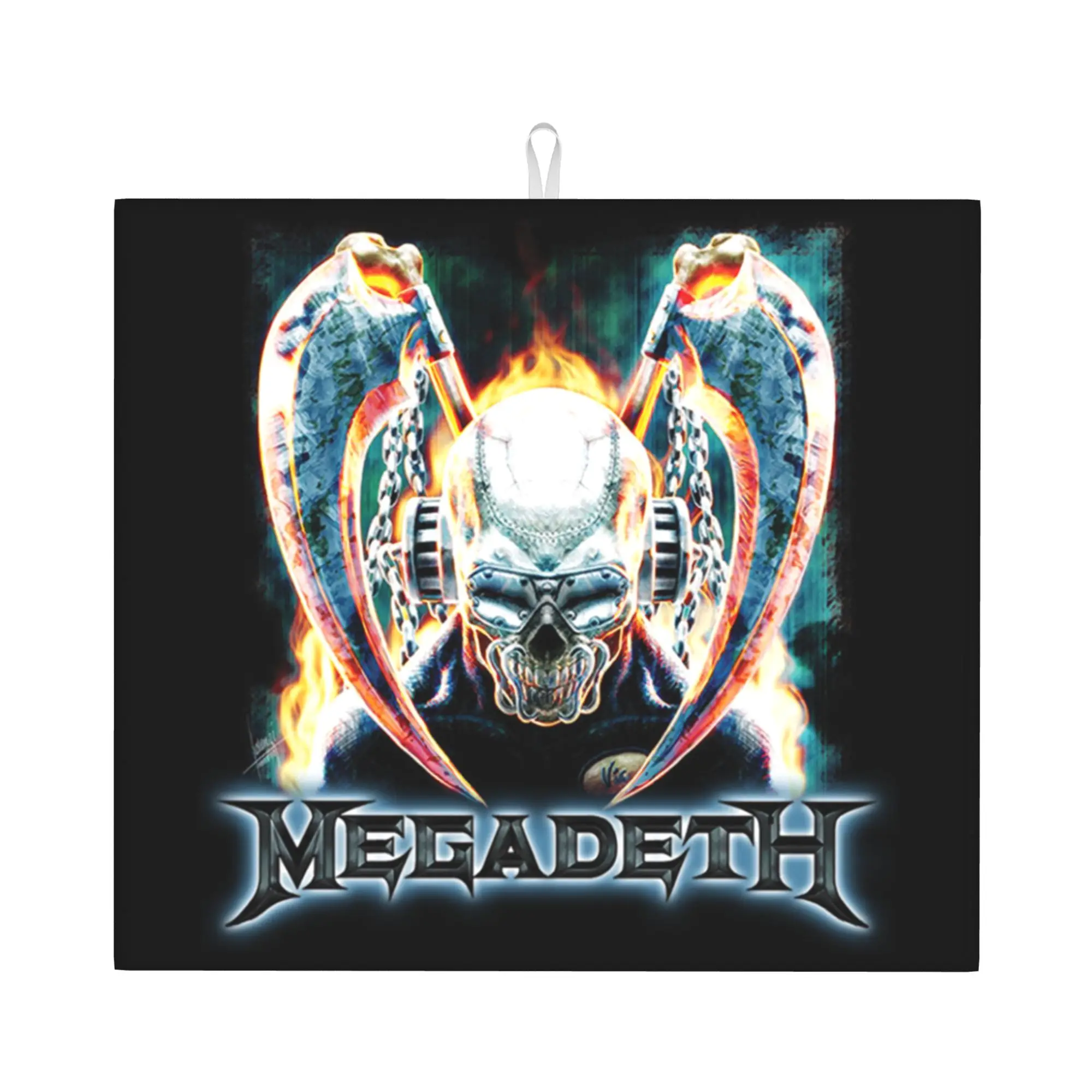 Skull Megadeths Heavy Metal Band Non‑Slip Waterproof Absorbent Barware Tableware Oil Proof Reusable  Drying Mat For Kitchen