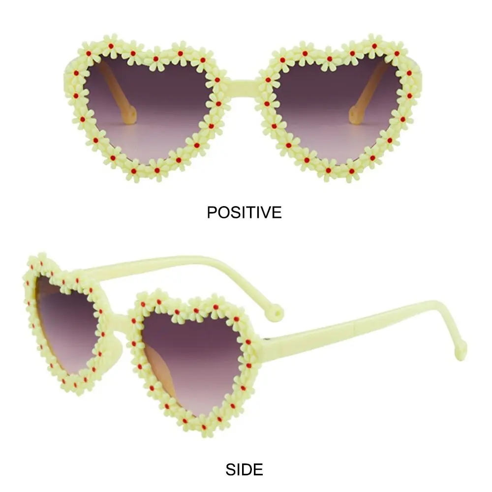 Trendy Heart-Shaped Kids Daisy Sunglasses 3-18 Years Sun Protection Children Shades Vintage Flower Sun Glasses for Boys Girls