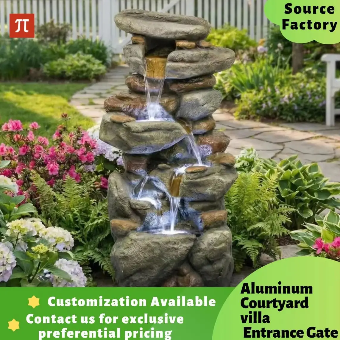 Fuente de Agua Grande para Jardín con Diseño de Circulación de Agua, Pantalla de Agua Decorativa para Jardín, Patio o Villa