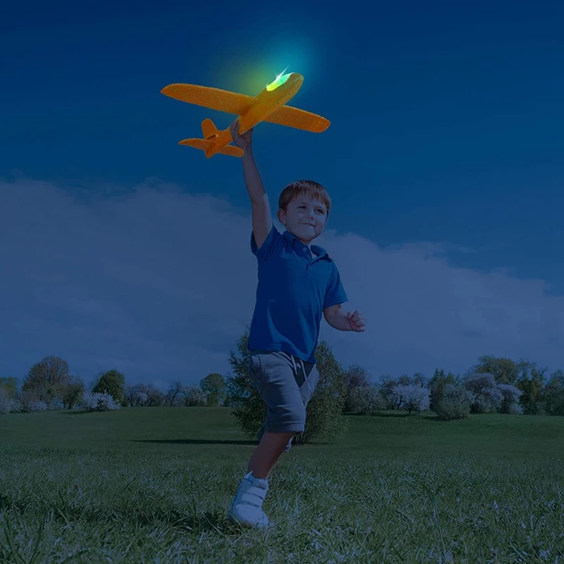 2 Pack LED Light Airplane 48CM Large Throwing Foam Plane Outdoor Sport Backyard Birthday Party Kids Optimal Gifts