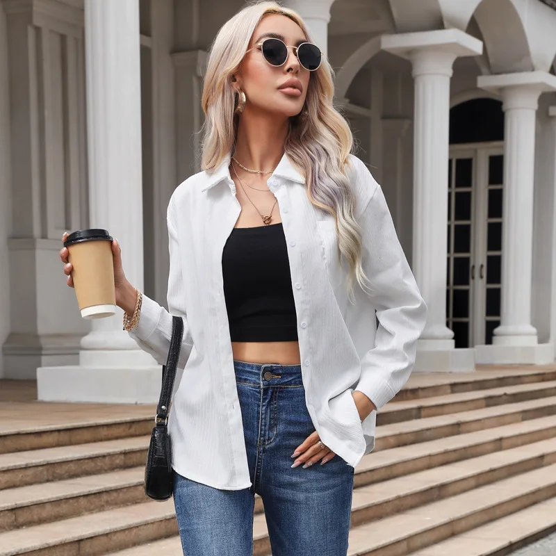 Fashion Simple Corduroy Shirt Women 2024 New Casual Womens Long Sleeve Shirts Loose Solid Color Blouses Tops Fine Lady Clothes