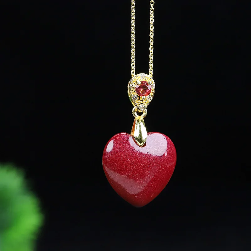 Love Cinnabar Clavicle Chain High Content Purple Gold Sandstone -to-Heart Seal Pendant