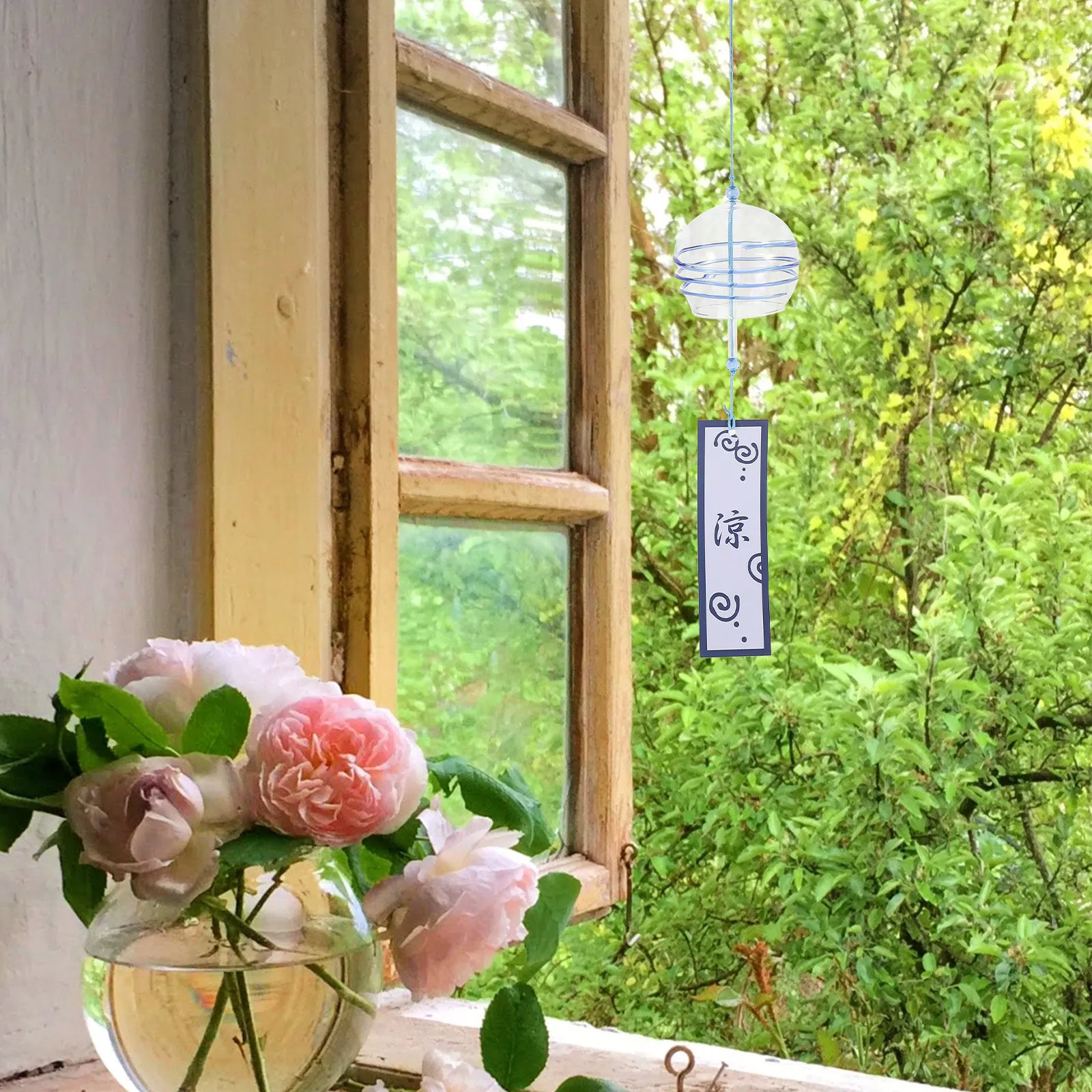 Handcrafted Glass Wind Chime Japanese Inspired Delicate Artisan Made Wind Bell Decor for Living Room Garden Balcony Window Home