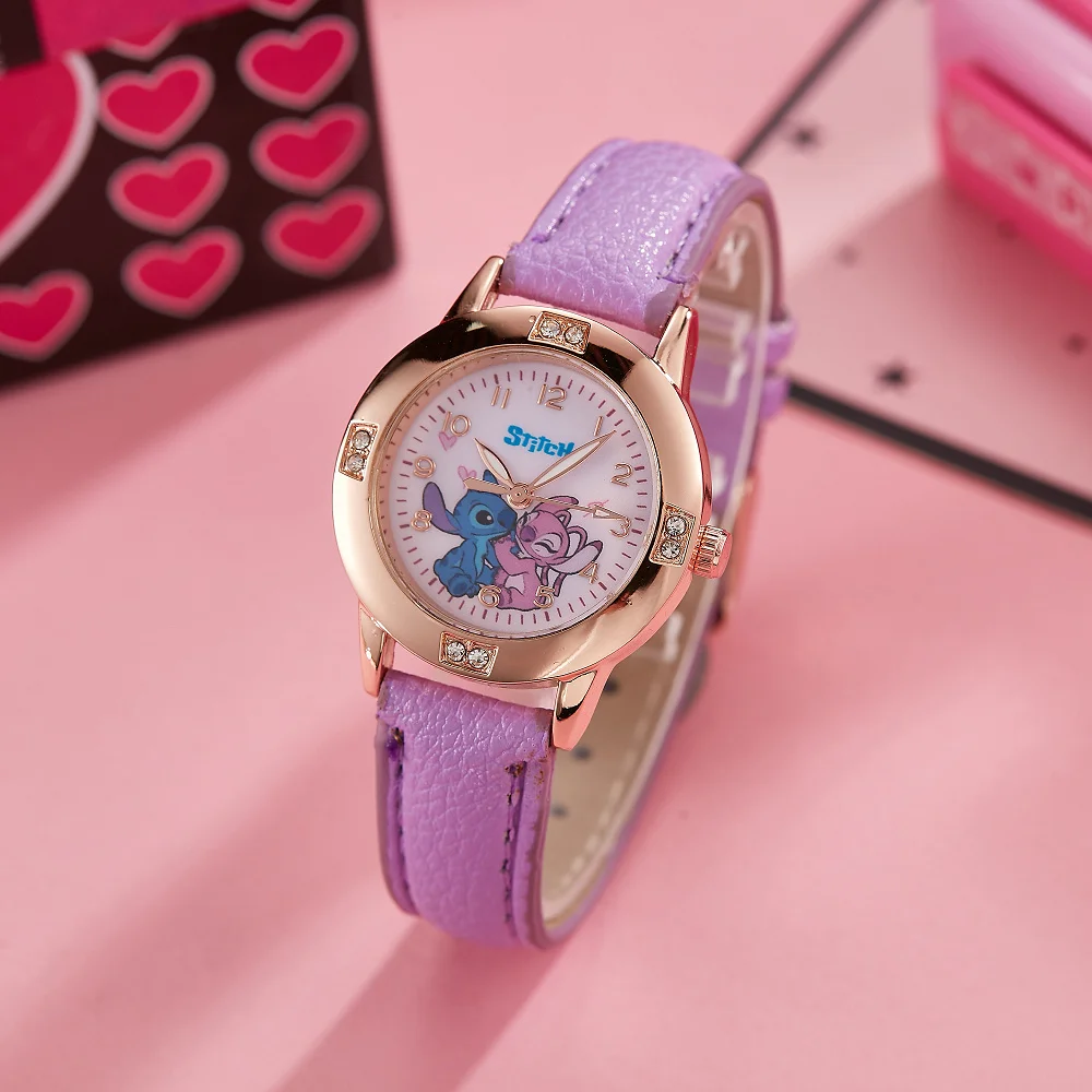

Disney Stitch мультфильм дамы девушка стальной ремень высокое качество комплект бриллиантов кварцевые часы женские часы кварцевые детские наручные часы