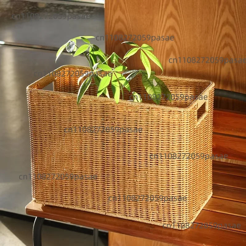 Environmentally friendly plastic rattan wicker storage basket sorting books