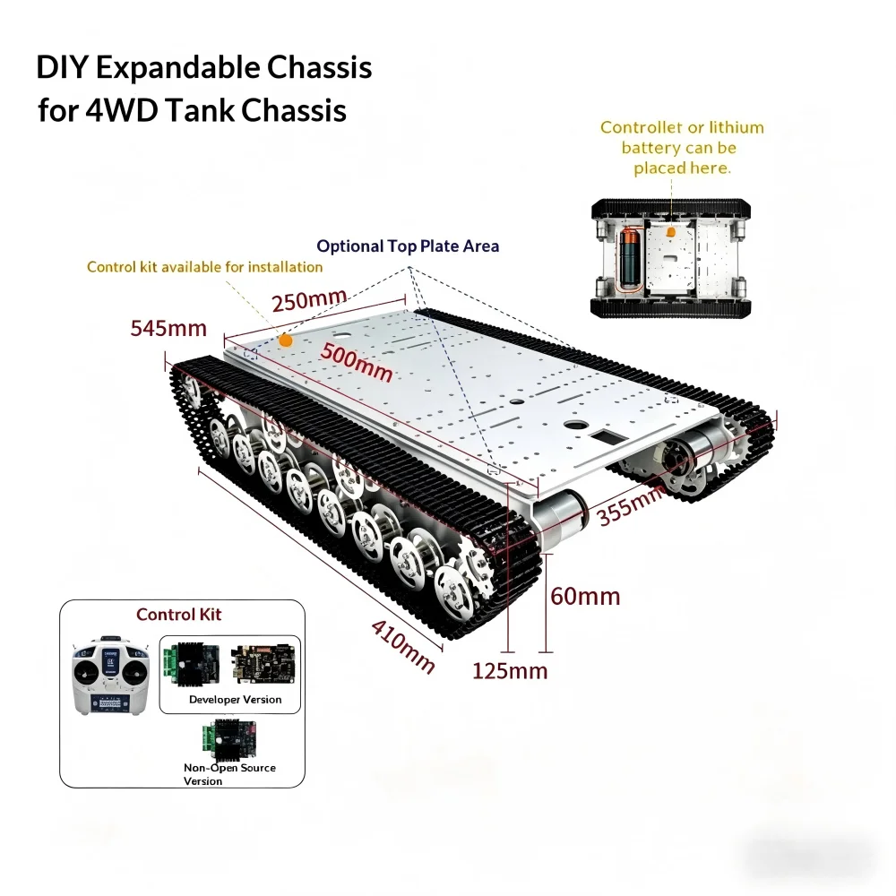 4WD Chassis T800S Plastic Track Smart Car, Heavy-load Obstacle-crossing Robot, Mecanum Wheel Development Platform