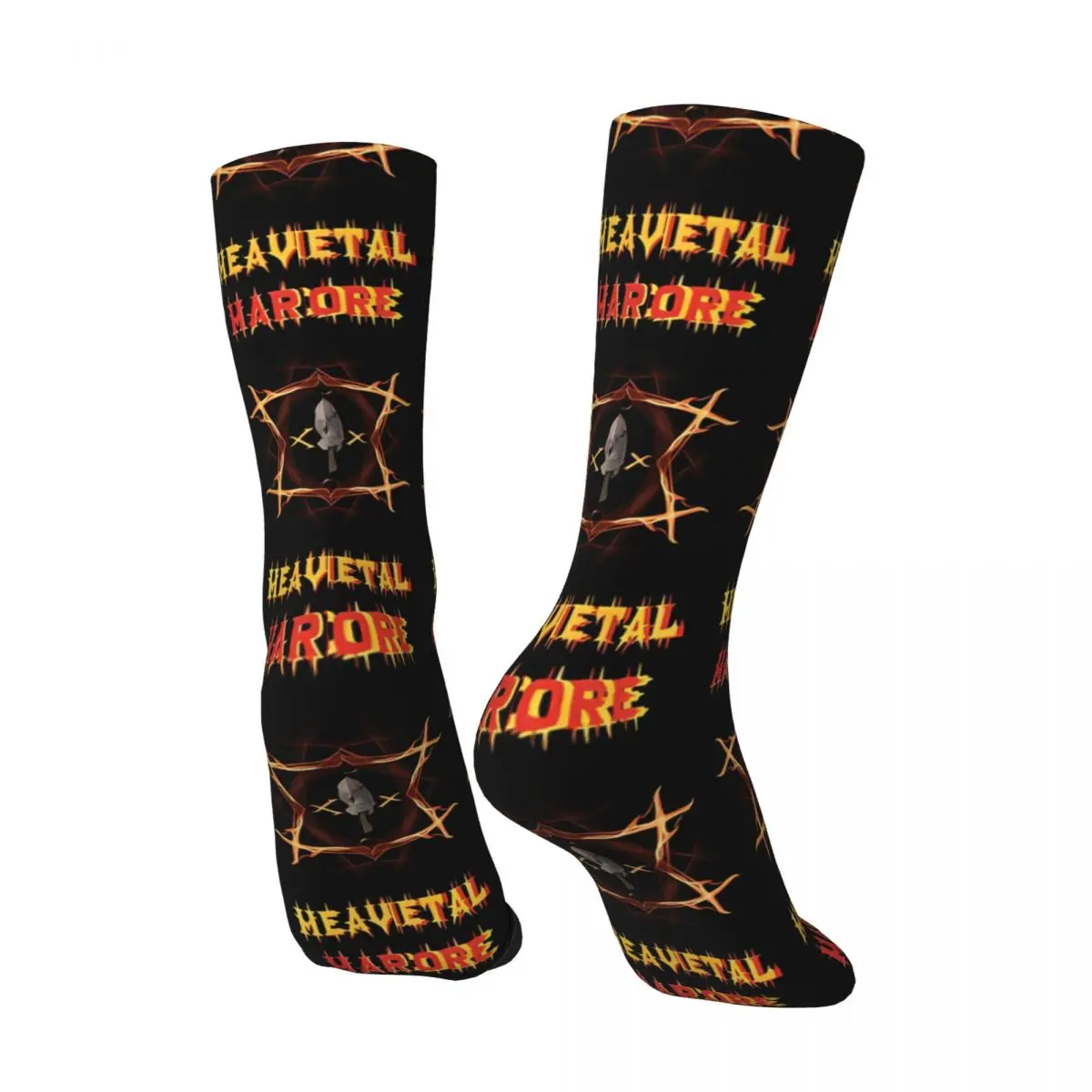 Hard Core Happy Men's Socks Retro Heavy Metal Rock Music Art Street Style Novelty Crew Sock Gift Pattern Printed