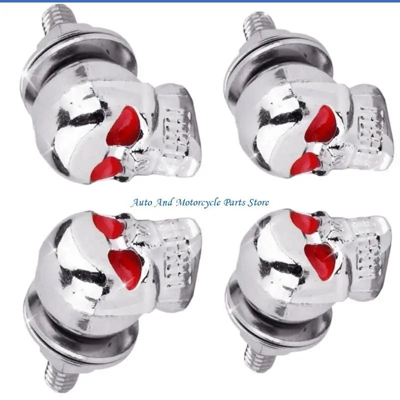 P9FD Skull Shaped License Plate Screws For Motorcycle And Car Universal 1/4'' Thread Anti Theft Design Fastener Cap Bolt