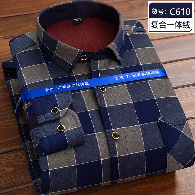 2024 Men\'s Autumn Winter Long Sleeve Plaid Shirt Thick Warm Men Casual Soft Shirts Fashion Bussiness Tops Clothing Big Size 4XL