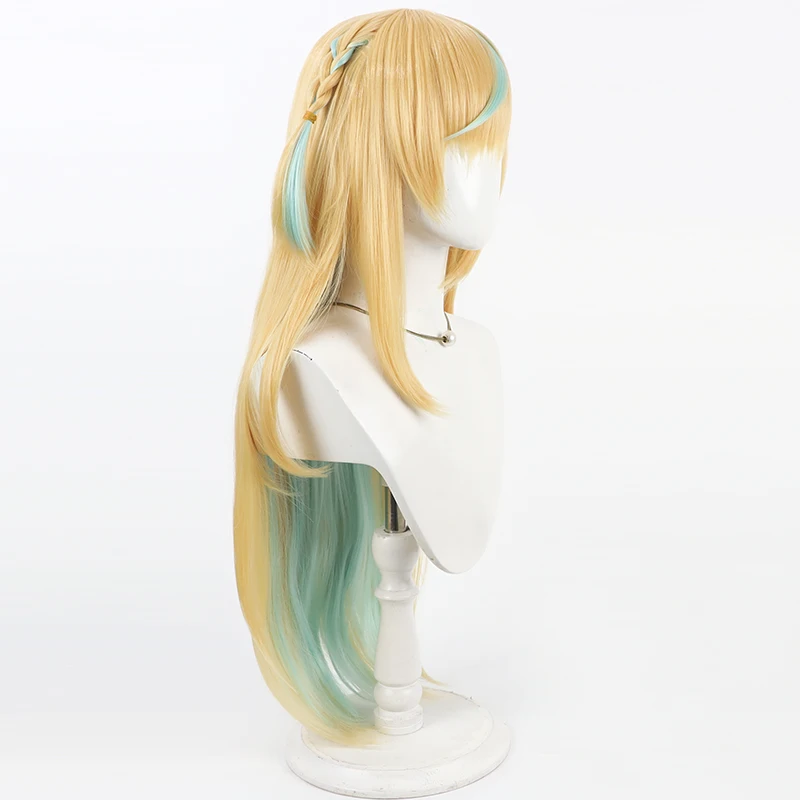 Pelucas de pelo sintético Tachitsute Toto para Cosplay, YouTuber Virtual Tachitsute Toto, peluca verde mezclada rubia de 90cm, resistente al calor