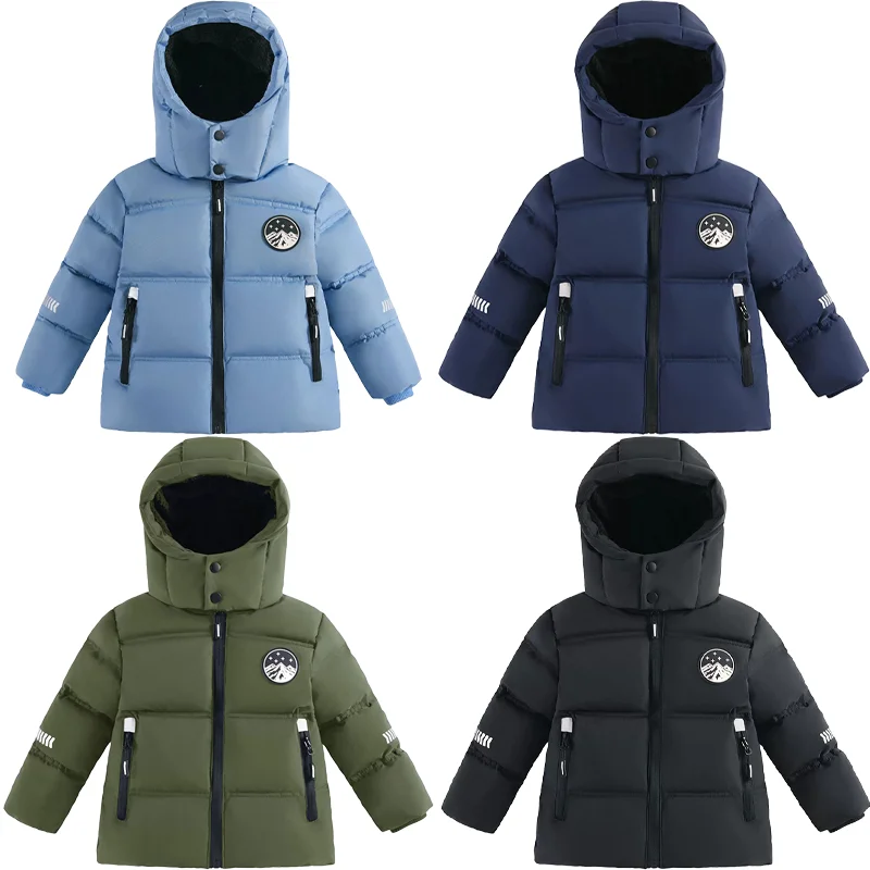 Boys Windproof Hooded Cotton Jacket 4-12 Years Kids Fashion Reflective Zipper Short Coat Autumn Winter Thicken Warm Outerwear