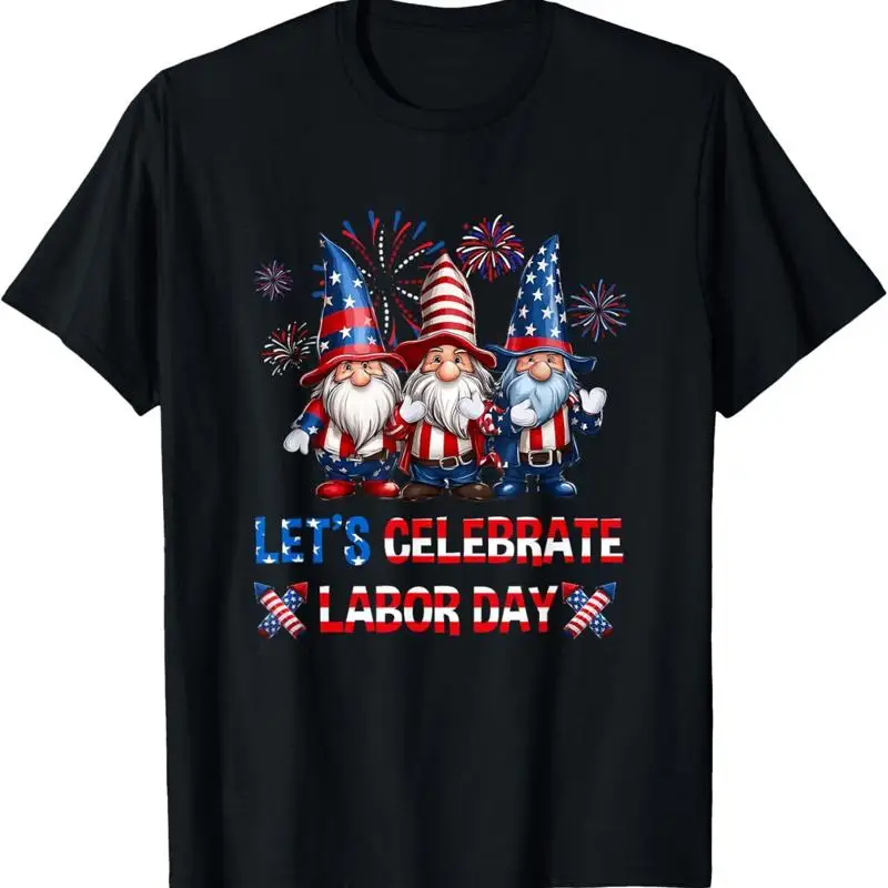 

Funny Gnomes Gnomies Happy Labor Day Party American Flag T Shirt