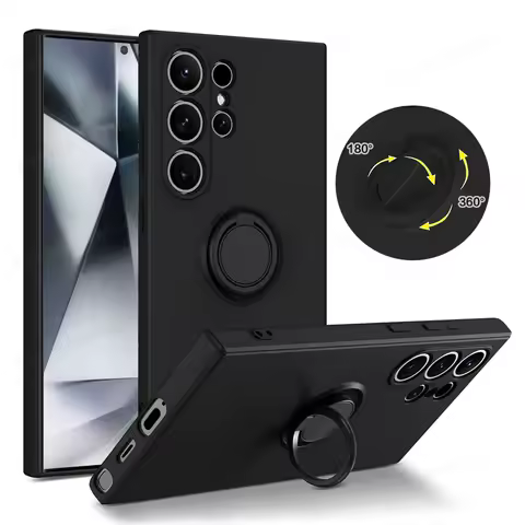 S24 Ultra 5G Magnetic Ring Phone Folding Stand Cover For Samsung Galaxy S24 S25 S23 Ultra Plus S21 FE Liquid Silicone Matte Case