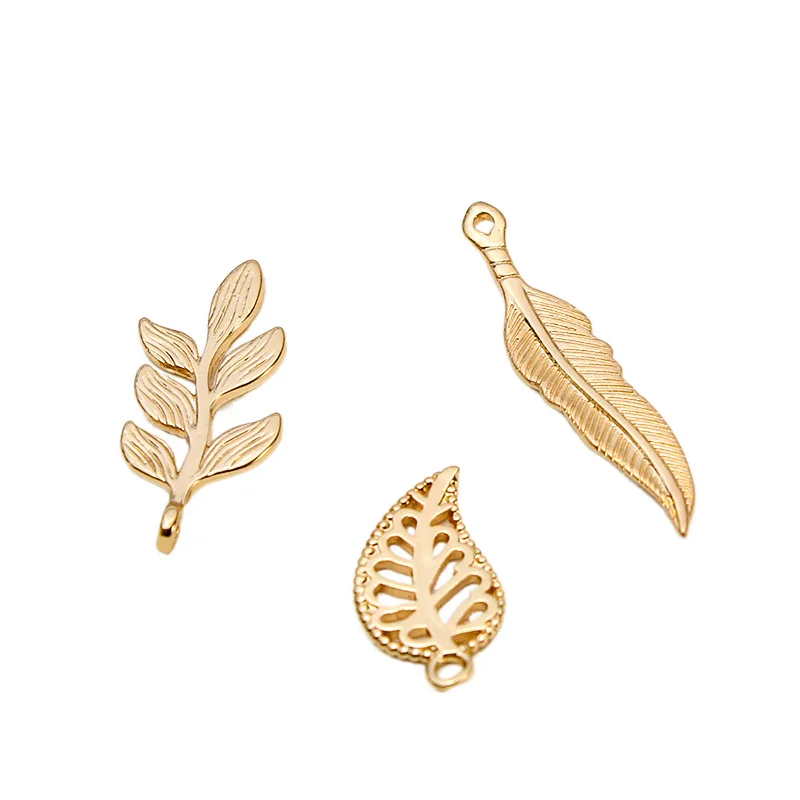 6pcs Diy Jewelry Accessories Copper Gold Color Leaf Feather Leaf Ornament Pendant Earrings Handmade Charms Jewelry Materials